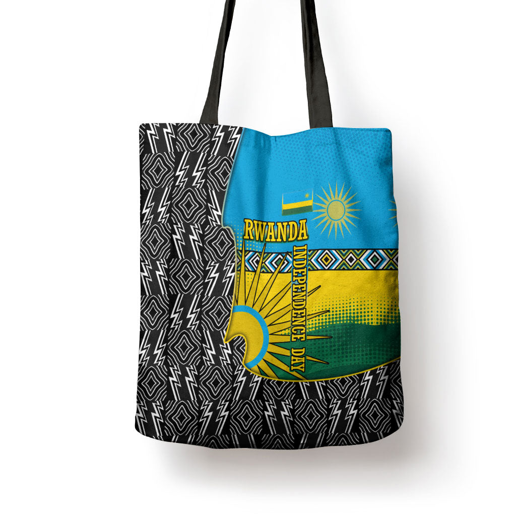 Rwanda Independence Day Unite Paix Progres Tote Bag African Geometric Pattern - Power Fist And Coffee Branch Art