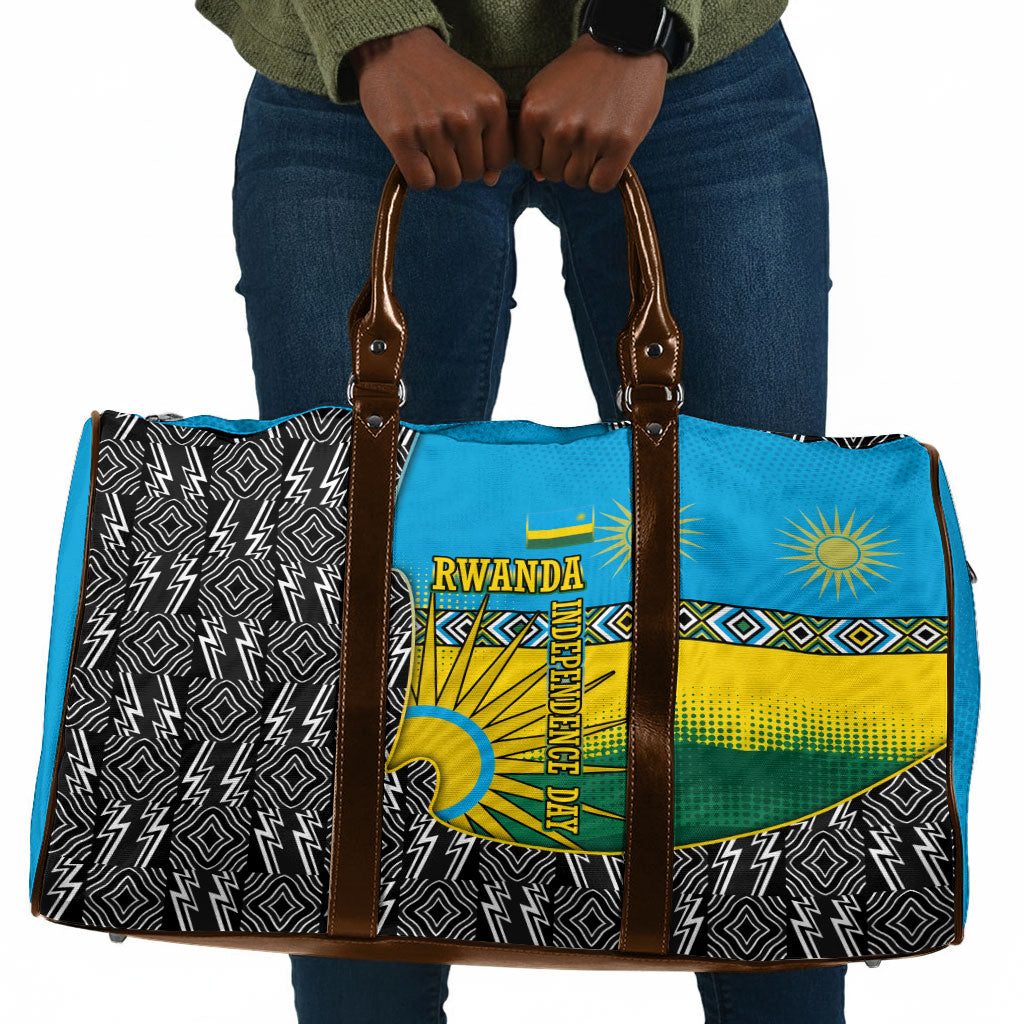Rwanda Independence Day Unite Paix Progres Travel Bag African Geometric Pattern - Power Fist And Coffee Branch Art