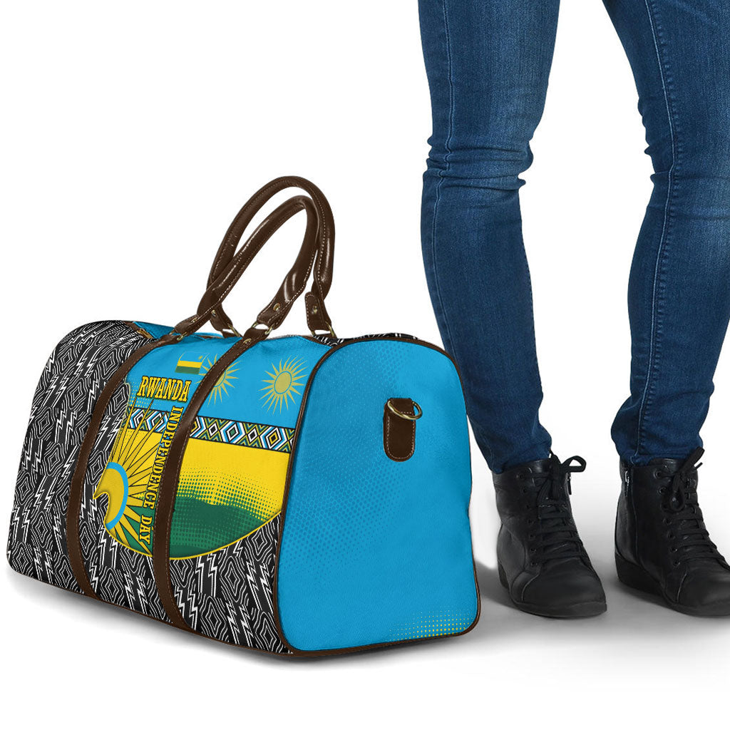 Rwanda Independence Day Unite Paix Progres Travel Bag African Geometric Pattern - Power Fist And Coffee Branch Art