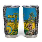 Rwanda Independence Day Unite Paix Progres Tumbler Cup African Geometric Pattern - Power Fist And Coffee Branch Art