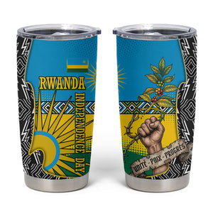Rwanda Independence Day Unite Paix Progres Tumbler Cup African Geometric Pattern - Power Fist And Coffee Branch Art