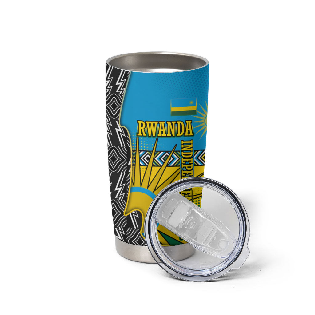 Rwanda Independence Day Unite Paix Progres Tumbler Cup African Geometric Pattern - Power Fist And Coffee Branch Art