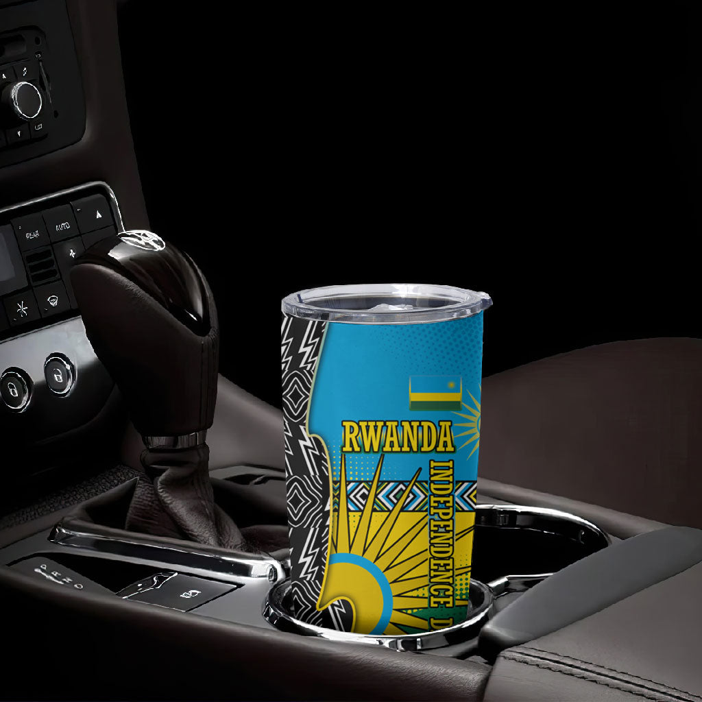 Rwanda Independence Day Unite Paix Progres Tumbler Cup African Geometric Pattern - Power Fist And Coffee Branch Art