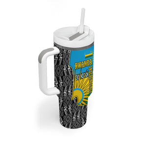 Rwanda Independence Day Unite Paix Progres Tumbler With Handle African Geometric Pattern - Power Fist And Coffee Branch Art