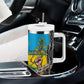 Rwanda Independence Day Unite Paix Progres Tumbler With Handle African Geometric Pattern - Power Fist And Coffee Branch Art