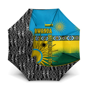 Rwanda Independence Day Unite Paix Progres Umbrella African Geometric Pattern - Power Fist And Coffee Branch Art