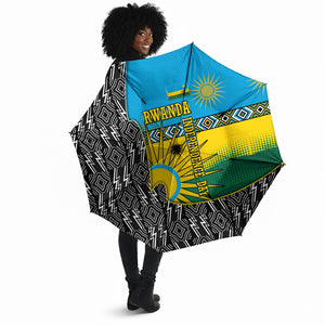 Rwanda Independence Day Unite Paix Progres Umbrella African Geometric Pattern - Power Fist And Coffee Branch Art