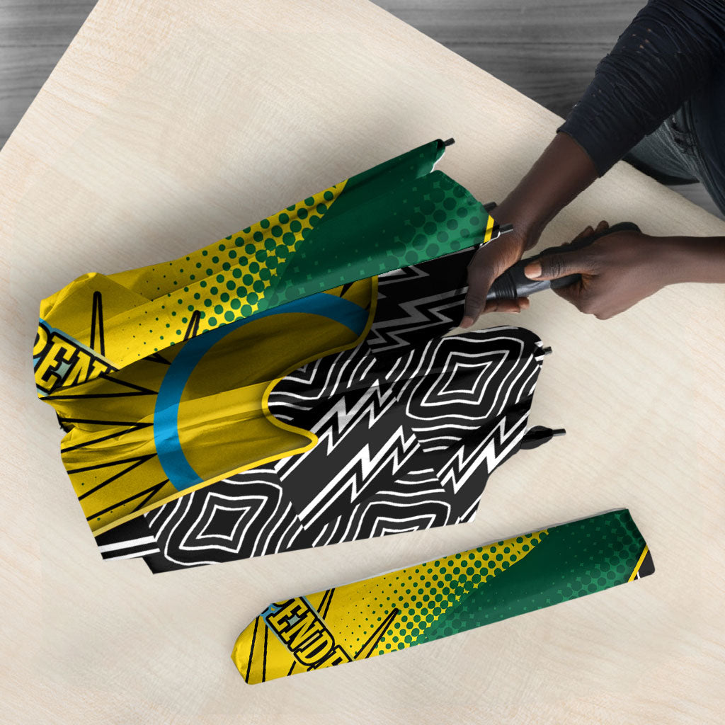 Rwanda Independence Day Unite Paix Progres Umbrella African Geometric Pattern - Power Fist And Coffee Branch Art