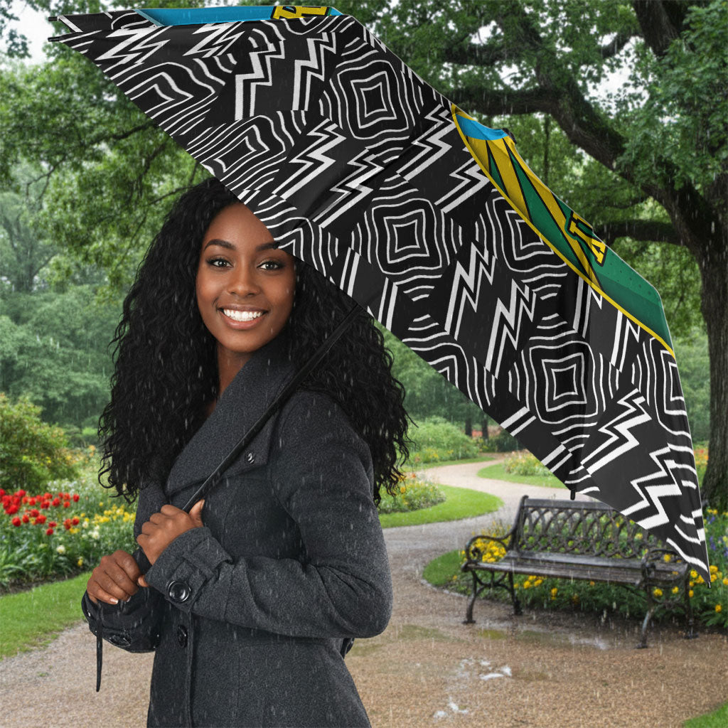 Rwanda Independence Day Unite Paix Progres Umbrella African Geometric Pattern - Power Fist And Coffee Branch Art