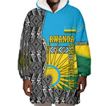 Rwanda Independence Day Unite Paix Progres Wearable Blanket Hoodie African Geometric Pattern - Power Fist And Coffee Branch Art