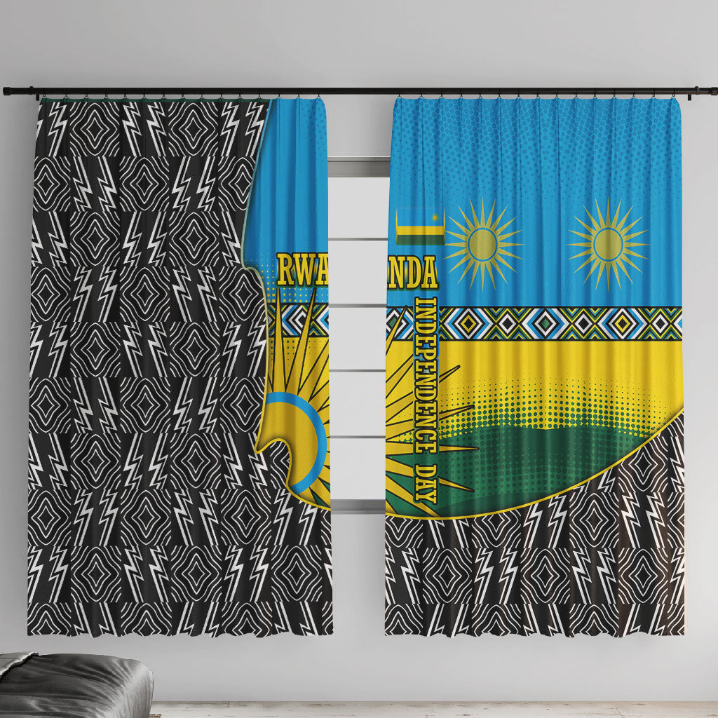 Rwanda Independence Day Unite Paix Progres Window Curtain African Geometric Pattern - Power Fist And Coffee Branch Art