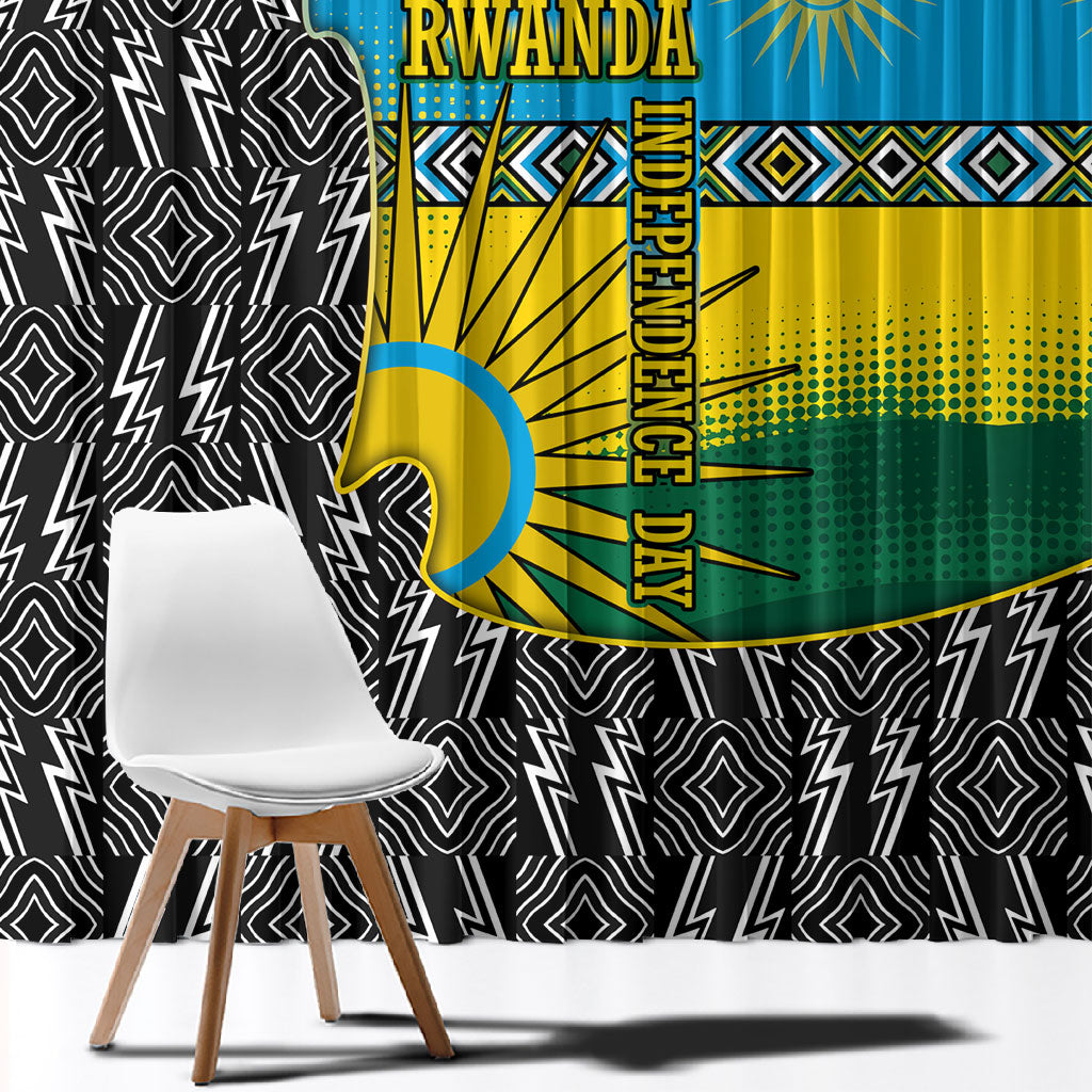Rwanda Independence Day Unite Paix Progres Window Curtain African Geometric Pattern - Power Fist And Coffee Branch Art
