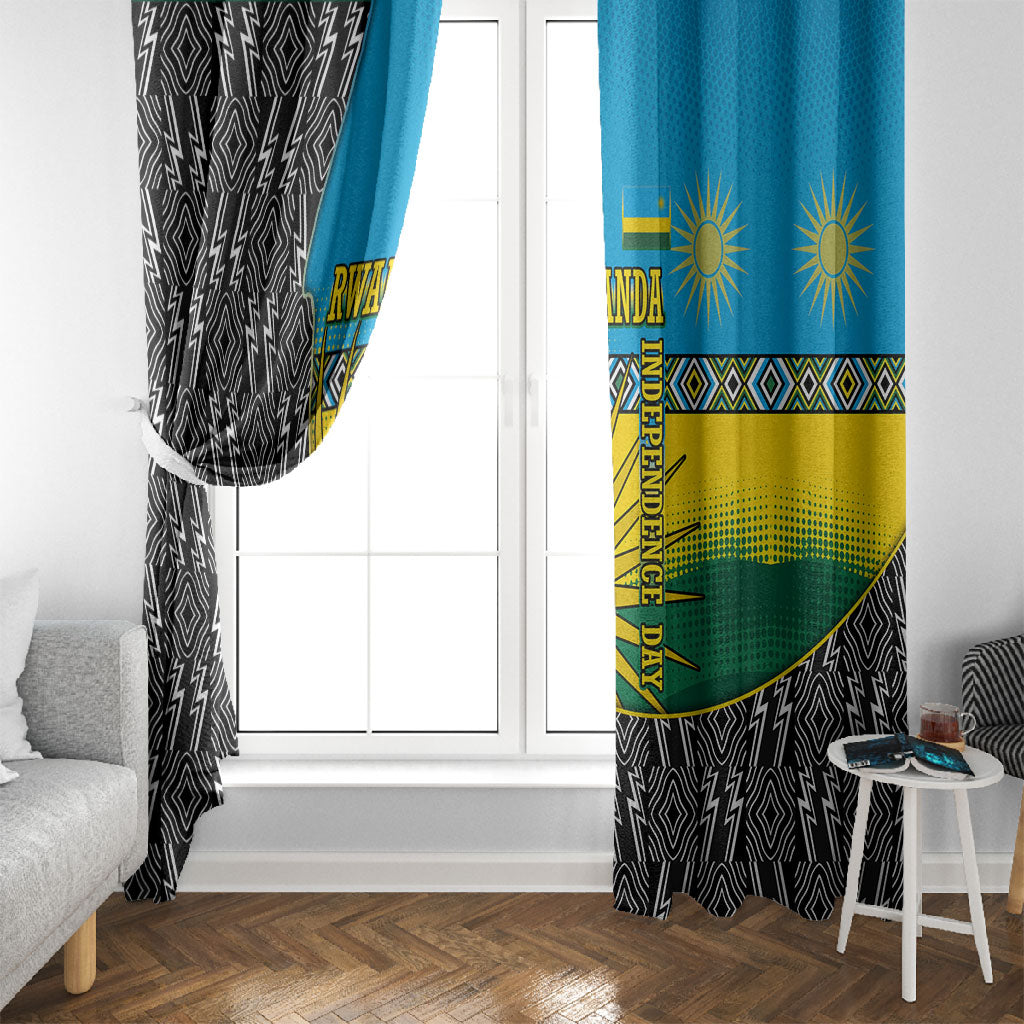 Rwanda Independence Day Unite Paix Progres Window Curtain African Geometric Pattern - Power Fist And Coffee Branch Art