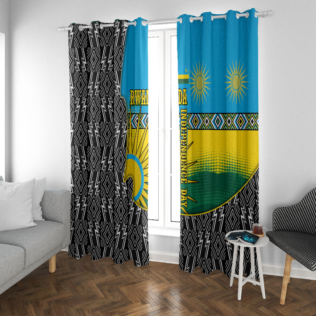 Rwanda Independence Day Unite Paix Progres Window Curtain African Geometric Pattern - Power Fist And Coffee Branch Art