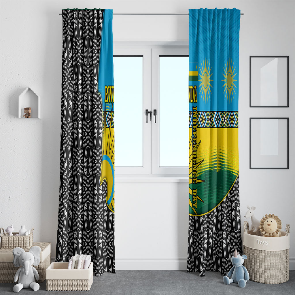 Rwanda Independence Day Unite Paix Progres Window Curtain African Geometric Pattern - Power Fist And Coffee Branch Art