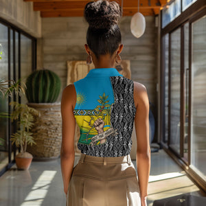 Rwanda Independence Day Unite Paix Progres Women Sleeveless Polo Shirt African Geometric Pattern - Power Fist And Coffee Branch Art