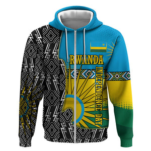 Rwanda Independence Day Unite Paix Progres Zip Hoodie African Geometric Pattern - Power Fist And Coffee Branch Art