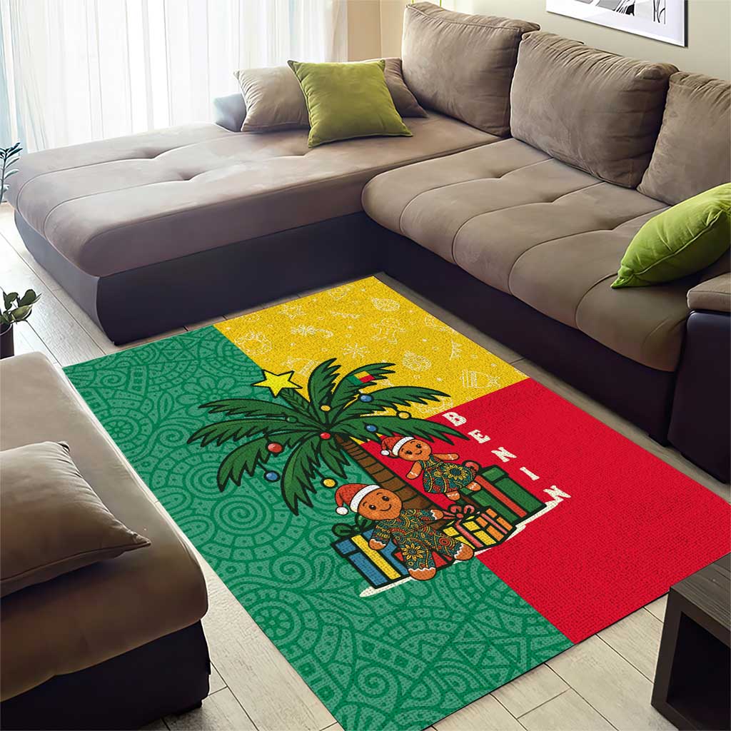 Benin Christmas Area Rug Palm Tree Dolls and Red Yellow Green Festive - African Pride