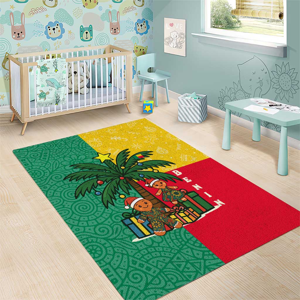 Benin Christmas Area Rug Palm Tree Dolls and Red Yellow Green Festive - African Pride