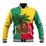 Benin Christmas Baseball Jacket Palm Tree Dolls and Red Yellow Green Festive - African Pride