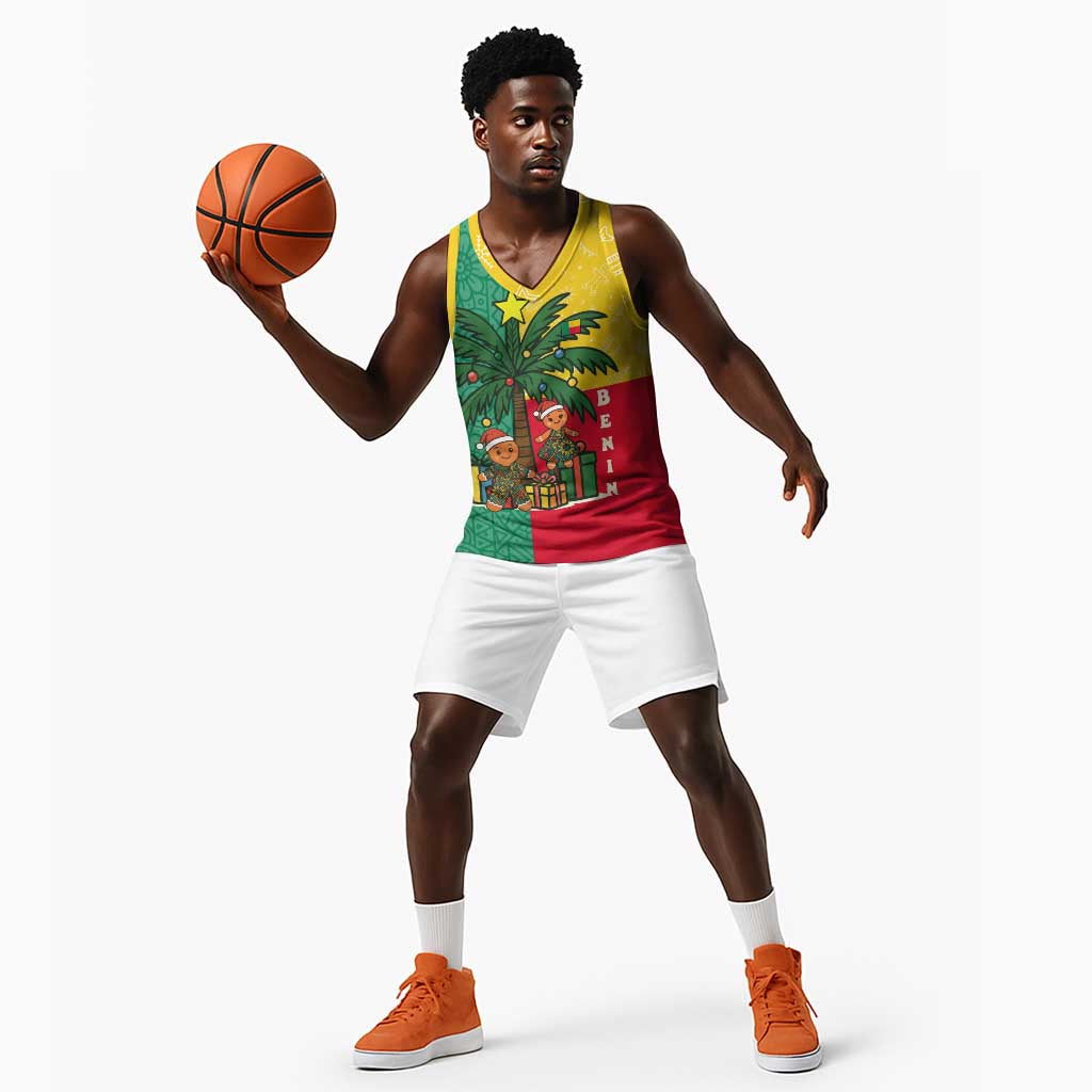 Benin Christmas Basketball Jersey Palm Tree Dolls and Red Yellow Green Festive TS04