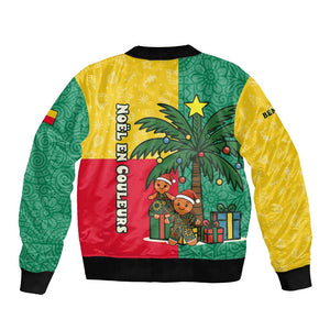 Benin Christmas Bomber Jacket Palm Tree Dolls and Red Yellow Green Festive - African Pride