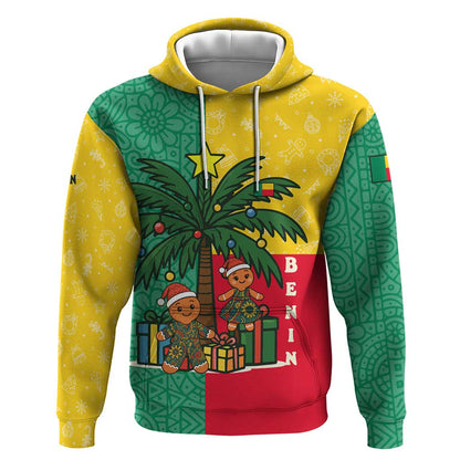 Benin Christmas Hoodie Palm Tree Dolls and Red Yellow Green Festive - African Pride
