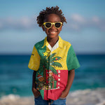 Benin Christmas Kid Hawaiian Shirt Palm Tree Dolls and Red Yellow Green Festive - African Pride