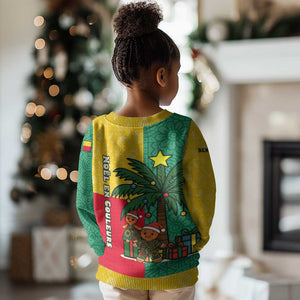 Benin Christmas Kid Ugly Christmas Sweater Palm Tree Dolls and Red Yellow Green Festive - African Pride