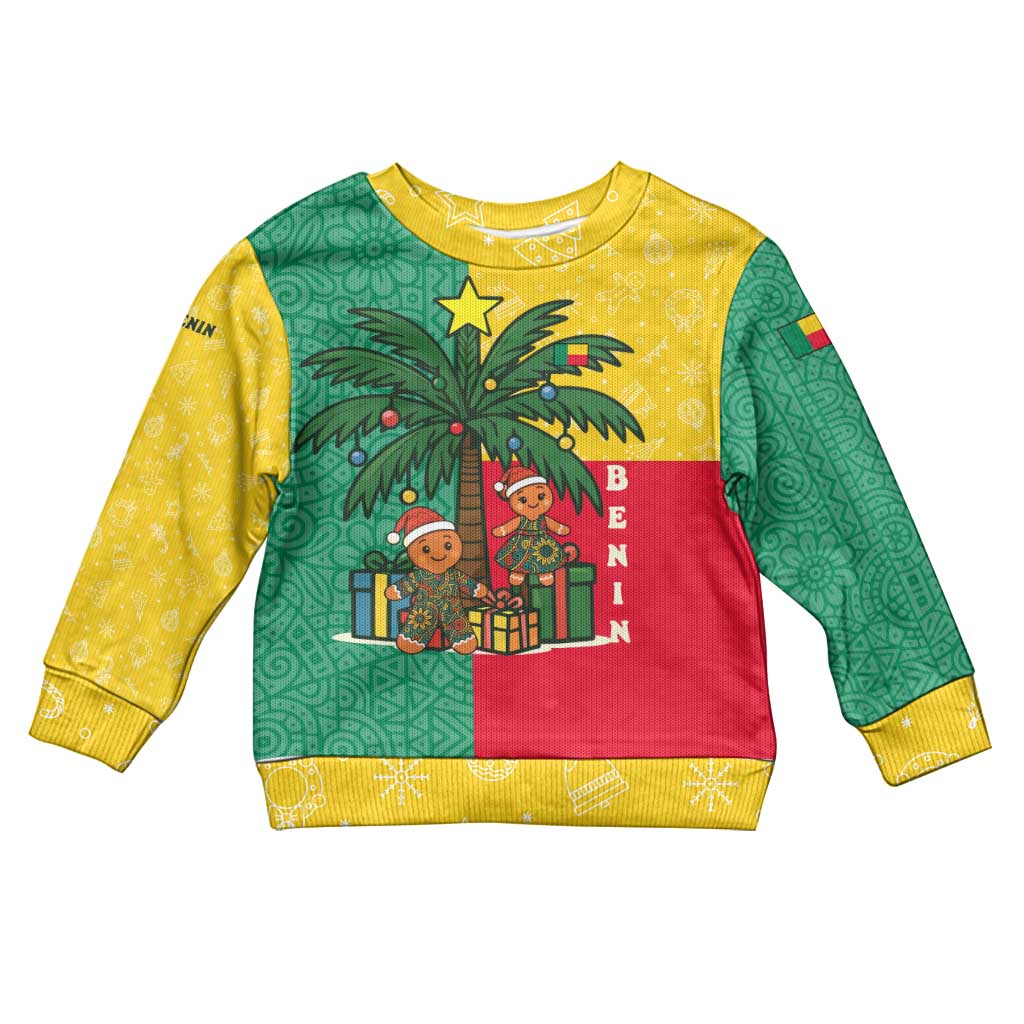 Benin Christmas Kid Ugly Christmas Sweater Palm Tree Dolls and Red Yellow Green Festive - African Pride