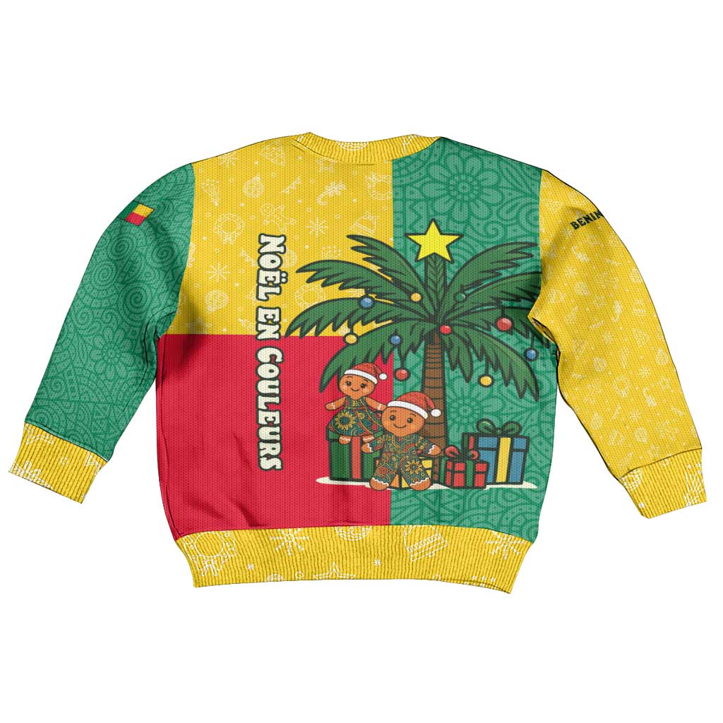 Benin Christmas Kid Ugly Christmas Sweater Palm Tree Dolls and Red Yellow Green Festive - African Pride