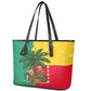 Benin Christmas Leather Tote Bag Palm Tree Dolls and Red Yellow Green Festive - African Pride