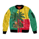 Benin Christmas Sleeve Zip Bomber Jacket Palm Tree Dolls and Red Yellow Green Festive - African Pride