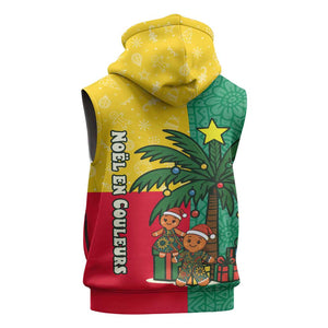 Benin Christmas Sleeveless Zip Hoodie Palm Tree Dolls and Red Yellow Green Festive - African Pride