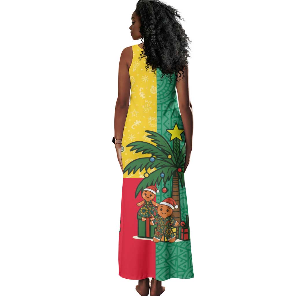 Benin Christmas Tank Maxi Dress Palm Tree Dolls and Red Yellow Green Festive - African Pride