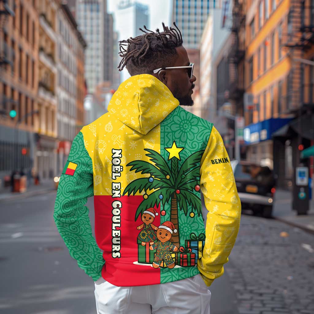 Benin Christmas Zip Hoodie Palm Tree Dolls and Red Yellow Green Festive - African Pride