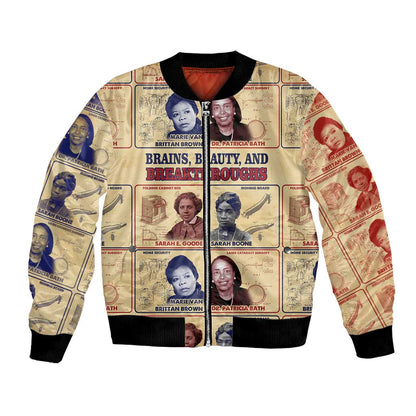 Brains Beauty And Breakthroughs Bomber Jacket Trailblazing Black Women Inventors and Innovators - African Pride