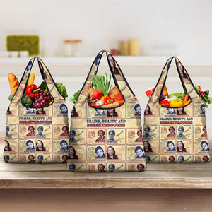Brains Beauty And Breakthroughs Grocery Bag Trailblazing Black Women Inventors and Innovators - African Pride