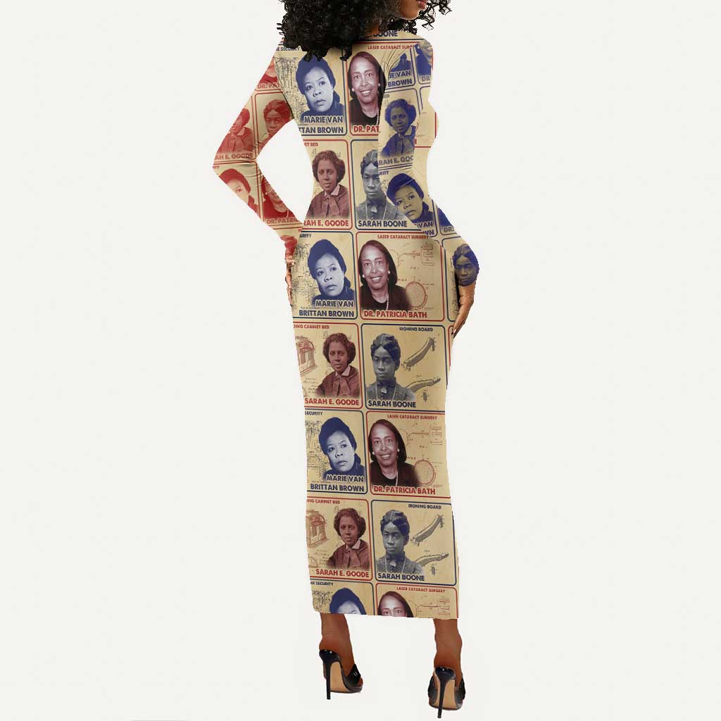 Brains Beauty And Breakthroughs Long Sleeve Bodycon Dress Trailblazing Black Women Inventors and Innovators - African Pride