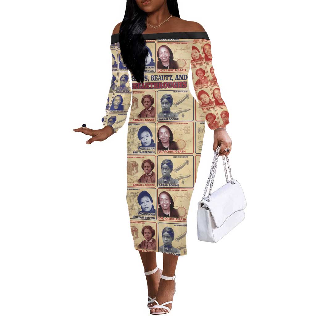 Brains Beauty And Breakthroughs Off The Shoulder Long Sleeve Dress Trailblazing Black Women Inventors and Innovators - African Pride