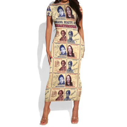 Brains Beauty And Breakthroughs Short Sleeve Bodycon Dress Trailblazing Black Women Inventors and Innovators - African Pride
