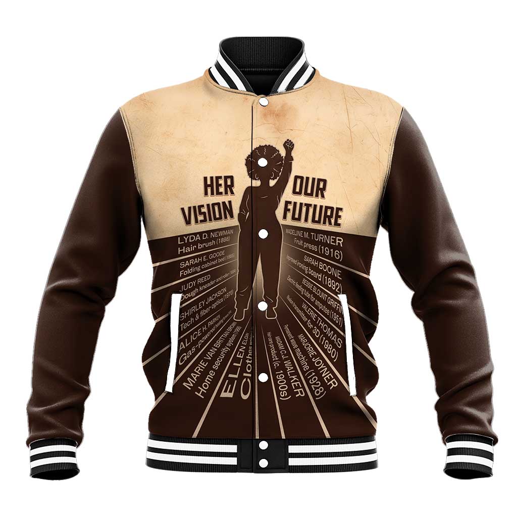 Her Vision Our Future Baseball Jacket Influential Black Women Inventors and Pioneers - African Pride