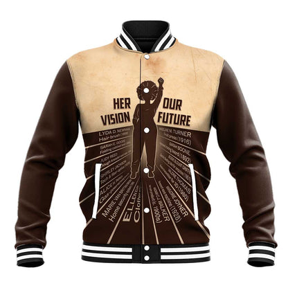 Her Vision Our Future Baseball Jacket Influential Black Women Inventors and Pioneers - African Pride