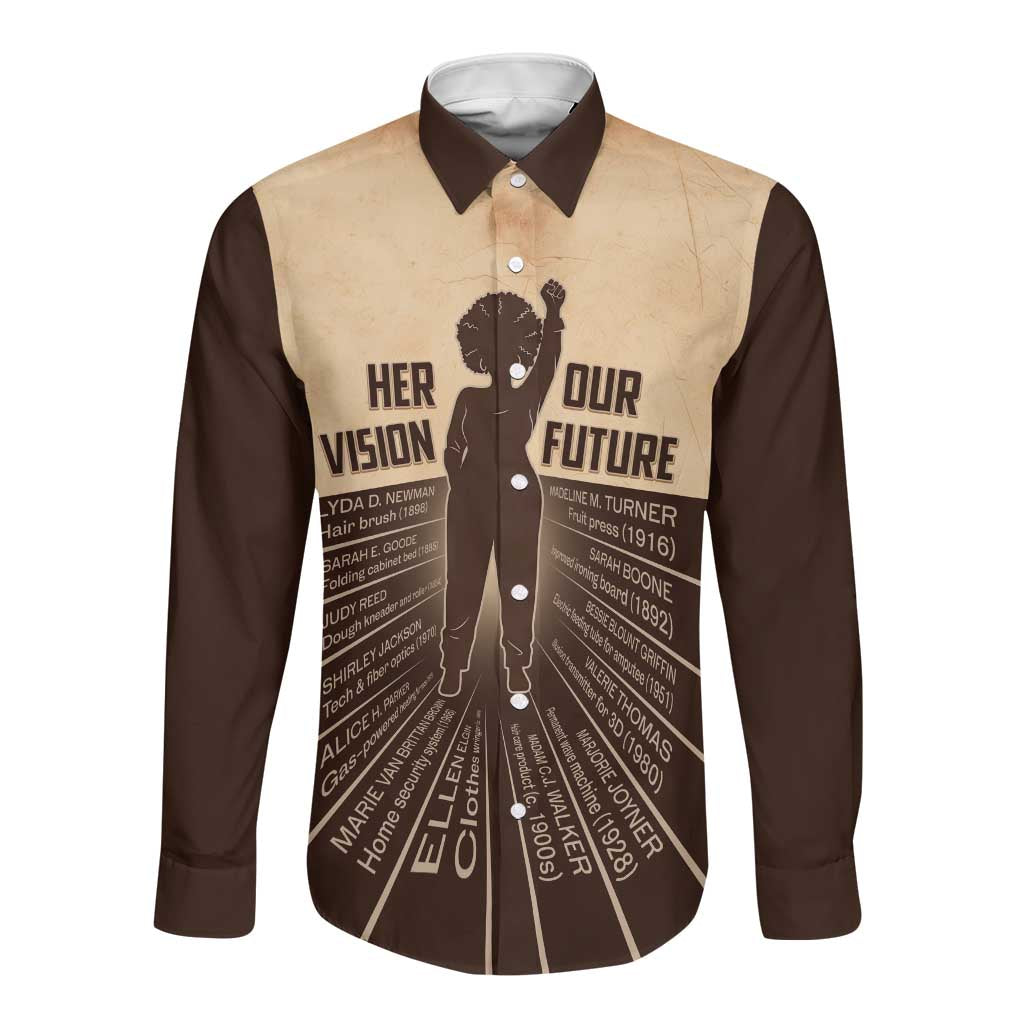 Her Vision Our Future Long Sleeve Button Shirt Influential Black Women Inventors and Pioneers - African Pride