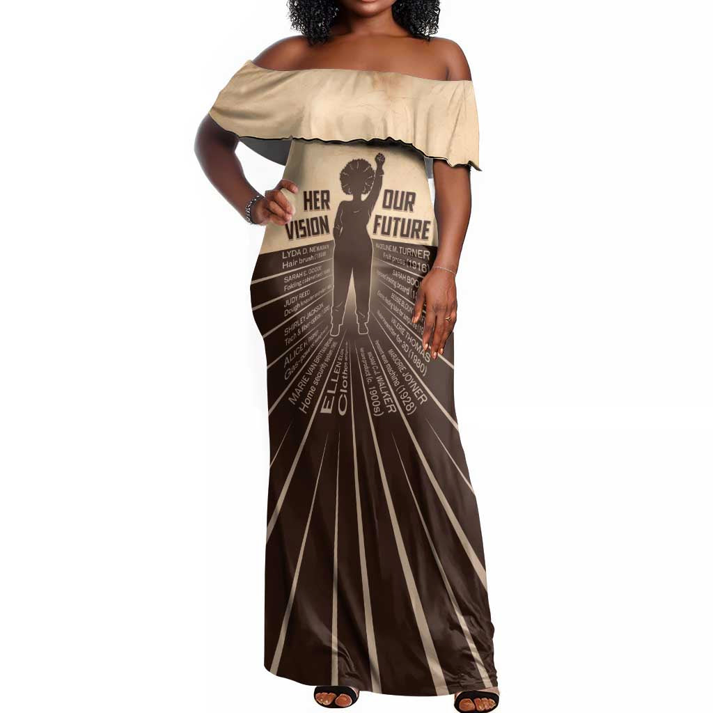 Her Vision Our Future Off Shoulder Maxi Dress Influential Black Women Inventors and Pioneers - African Pride