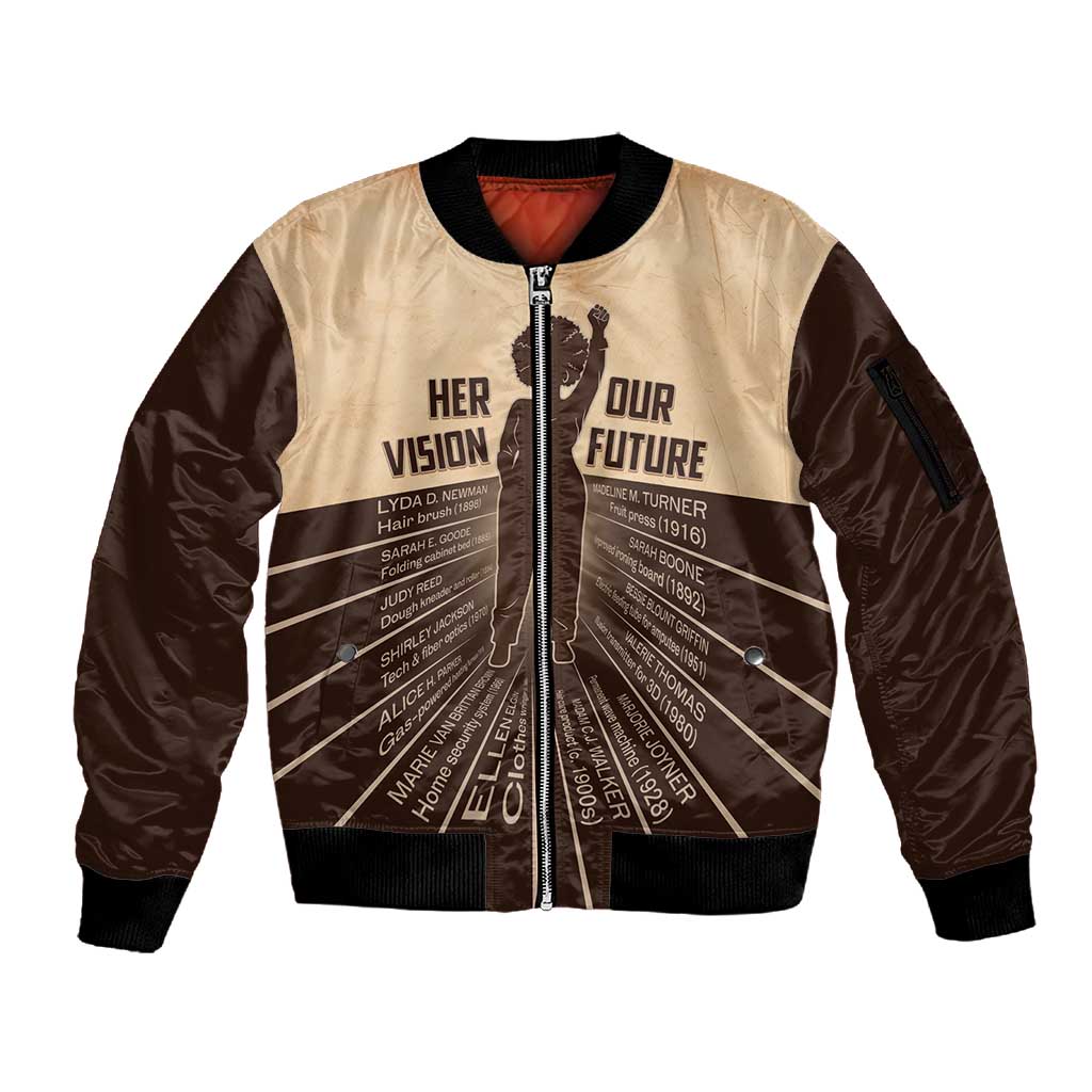 Her Vision Our Future Sleeve Zip Bomber Jacket Influential Black Women Inventors and Pioneers - African Pride