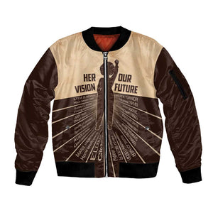Her Vision Our Future Sleeve Zip Bomber Jacket Influential Black Women Inventors and Pioneers - African Pride