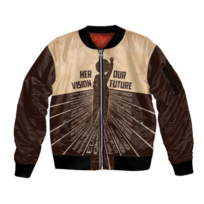 Her Vision Our Future Sleeve Zip Bomber Jacket Influential Black Women Inventors and Pioneers - African Pride