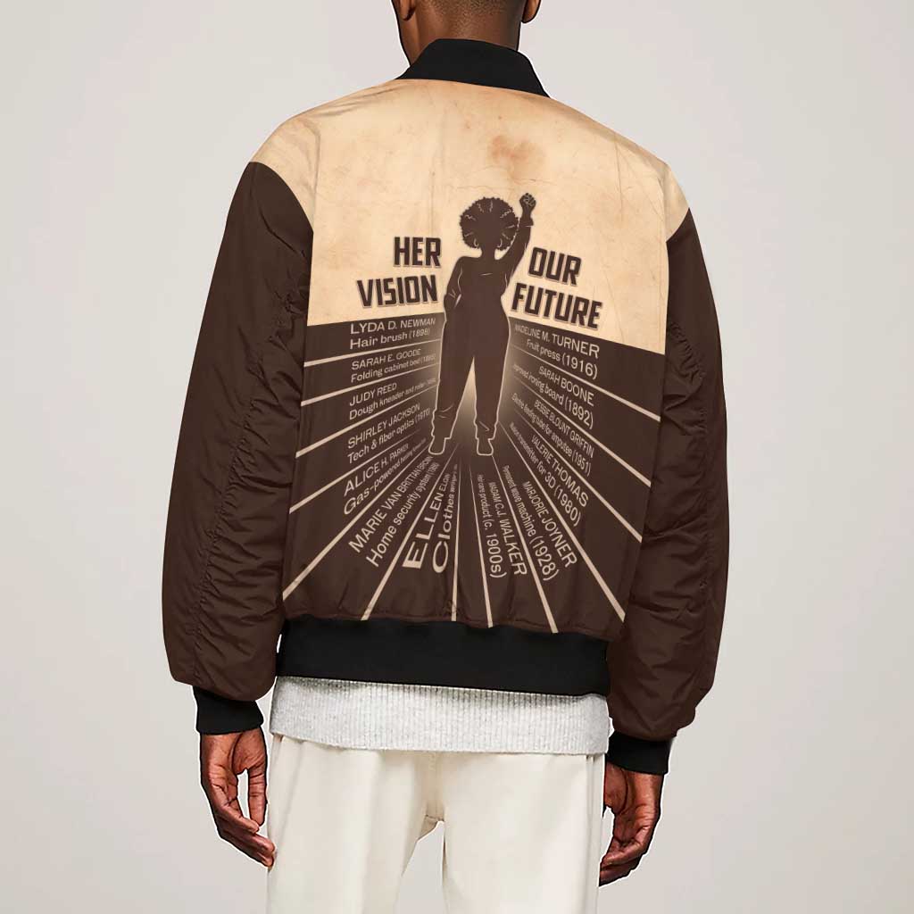 Her Vision Our Future Sleeve Zip Bomber Jacket Influential Black Women Inventors and Pioneers - African Pride