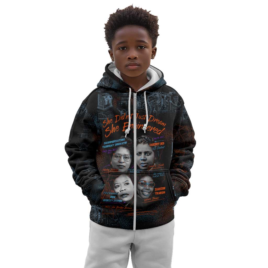 She Didn't Just Dream She Engineered Kid Hoodie Trailblazing Black Women Innovators - African Pride